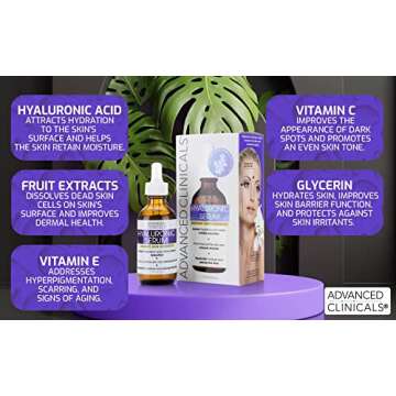 Advanced Clinicals Pure Hyaluronic Acid Serum For Face | Facial Moisturizer | Hydrating Facial Skin Care Product | Anti Aging Serum For Face, Wrinkles, Dark Spots, Fine Lines, & Dry Skin, 1.75 Fl Oz