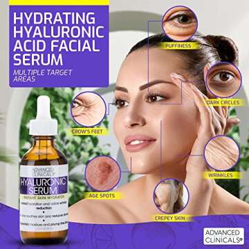 Advanced Clinicals Pure Hyaluronic Acid Serum For Face | Facial Moisturizer | Hydrating Facial Skin Care Product | Anti Aging Serum For Face, Wrinkles, Dark Spots, Fine Lines, & Dry Skin, 1.75 Fl Oz