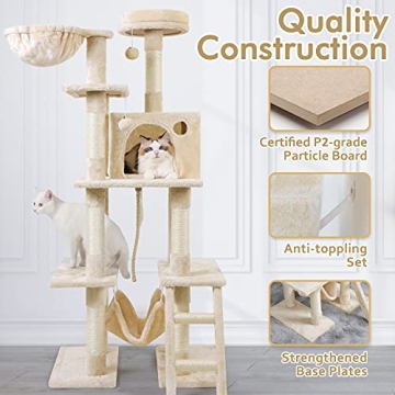 rabbitgoo Cat Tree Tower 61" for Indoor Cats with Hammock
