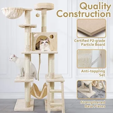 rabbitgoo Cat Tree Tower 61" for Indoor Cats with Hammock
