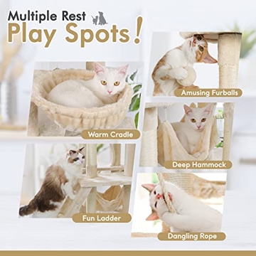 rabbitgoo Cat Tree Tower 61" for Indoor Cats with Hammock
