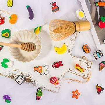 Lenreta 100 PCS Different Shaped PVC Shoe Charms for Halloween, Easter, Christmas, Birthday,Party Gifts, Shoe Decoration+3 PCS Shoelace Adapter