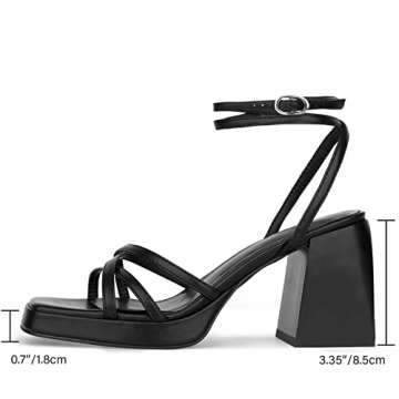 ISNOM Black Platform Heels for Women Platform Chunky Heels for Women Black Strappy Heels for Women P...