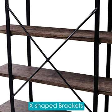 SUPERJARE 5-Tier Bookshelf, Open Etagere Bookcase with Metal Frame, Book Shelf Book Case with Storage Display Shelves, Distressed Brown