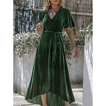 BerryGo Women's Velvet Wrap Dress Prom Cocktail Emerald Green