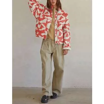 Hongsui Women's Printed Quilted Jacket Zip Up Puffer Jacket Lightweight Patchwork Bomber Jacket (Rus...