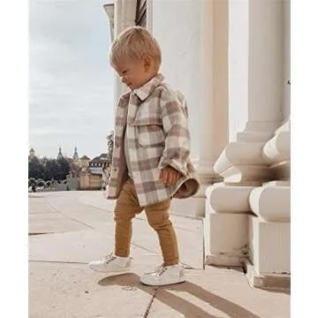 Acuteok Toddler Long Sleeve Shirt Baby Boy Girl Casual Plaid Button Down Flannel Shirt Tops for Kids Fall Winter Clothes (A Beige,2-3T)