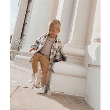 Acuteok Toddler Long Sleeve Shirt Baby Boy Girl Casual Plaid Button Down Flannel Shirt Tops for Kids Fall Winter Clothes (A Beige,2-3T)