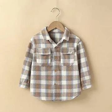 Acuteok Toddler Long Sleeve Shirt Baby Boy Girl Casual Plaid Button Down Flannel Shirt Tops for Kids Fall Winter Clothes (A Beige,2-3T)