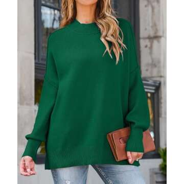 ZESICA Women's Fall Casual Long Sleeve Crew Neck Side Slit Oversized Ribbed Knit Pullover Sweater To...