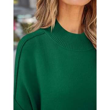 ZESICA Women's Fall Casual Long Sleeve Crew Neck Side Slit Oversized Ribbed Knit Pullover Sweater Tops,DarkGreen,Medium
