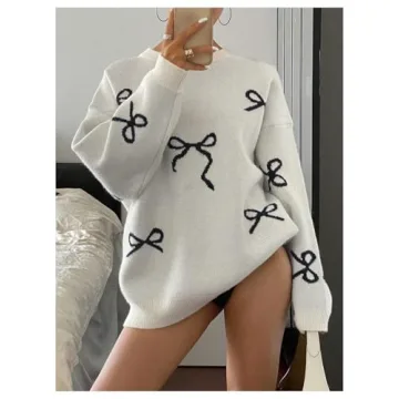 Sofy HUX Oversized Bow Print Sweater for Women