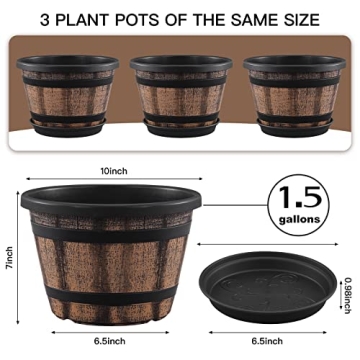 Quarut Whiskey Barrel Plant Pots - Stylish & Durable 10 Inch Planters