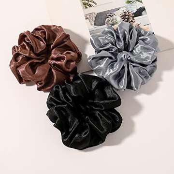 Scrunchies Hair Ties Silk Satin Scrunchy - Hair Elastics Bands Ponytail Holder Pack of Neutral Scrubchy Hair Accessories Women Girls