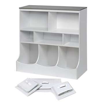 Badger Basket Combo Bin Toy Storage Unit and Book Shelf for Kids with 3 Baskets - White/Gray