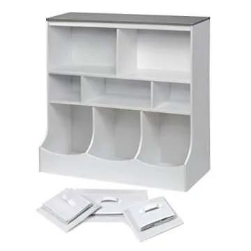 Badger Basket Combo Bin Toy Storage Unit and Book Shelf for Kids with 3 Baskets - White/Gray
