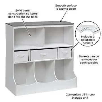 Badger Basket Combo Bin Toy Storage Unit and Book Shelf for Kids with 3 Baskets - White/Gray