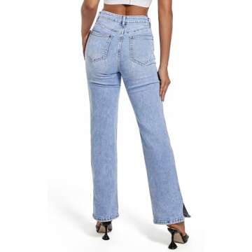 ETTELO Women's High Waisted Straight Leg Jeans