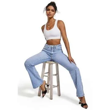 ETTELO Women's High Waisted Straight Leg Jeans