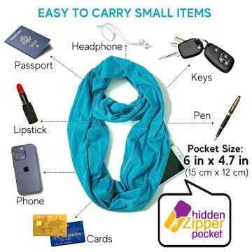 elzama Infinity Loop Solid Color Scarf With Hidden Zipper Pocket For Women, Travel Neck Wrap