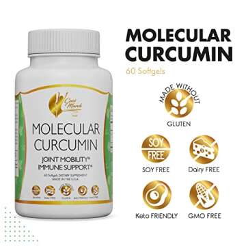 Coco March Molecular Curcumin - 180x Higher Absorption Joint, Mobility and Immune Support, Gluten Free, Soy Free, Dairy Free, Keto Friendly, GMO Free, 1000 mg per Serving, 60 Softgels
