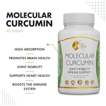 Coco March Molecular Curcumin - 180x Higher Absorption Joint, Mobility and Immune Support, Gluten Free, Soy Free, Dairy Free, Keto Friendly, GMO Free, 1000 mg per Serving, 60 Softgels