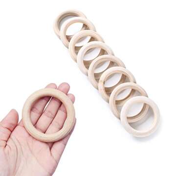 Efivs Arts 30pcs Natural Wood Rings for Craft, Ring Pendant and Connectors Jewelry Making DIY Projec...