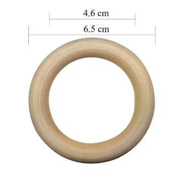 Efivs Arts 30pcs Natural Wood Rings for Craft, Ring Pendant and Connectors Jewelry Making DIY Projects (6.5cm)