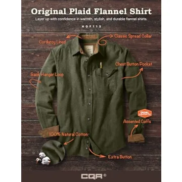 CQR Men's All Cotton Flannel Shirt for Versatile Outdoor Style