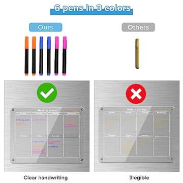 Magnetic Acrylic Calendar for Fridge, 2PCS Transparent Dry Erase Board Monthly & Weekly Calendar for Refrigerator Reusable Plan Board, Including 6 Dry Erase Markers 3 Colors/Pen Holder/Towel/Hook