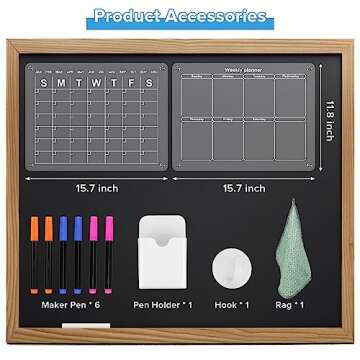 Magnetic Acrylic Calendar for Fridge, 2PCS Transparent Dry Erase Board Monthly & Weekly Calendar for Refrigerator Reusable Plan Board, Including 6 Dry Erase Markers 3 Colors/Pen Holder/Towel/Hook