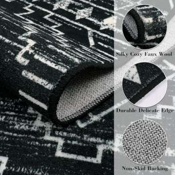 Wonnitar Moroccan Washable Rug 4x6, Black Boho Living Room Area Rug, Non-Slip Farmhouse Bedroom Carp...