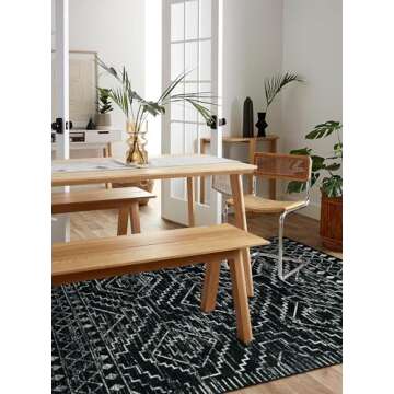 Wonnitar Moroccan Washable Rug 4x6, Black Boho Living Room Area Rug, Non-Slip Farmhouse Bedroom Carpet Dorm Room Throw Rug, Low Pile Soft Accent Mat for Kitchen Entry Office (Black,4'x6')