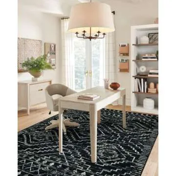 Wonnitar Moroccan Washable Rug 4x6, Black Boho Living Room Area Rug, Non-Slip Farmhouse Bedroom Carpet Dorm Room Throw Rug, Low Pile Soft Accent Mat for Kitchen Entry Office (Black,4'x6')