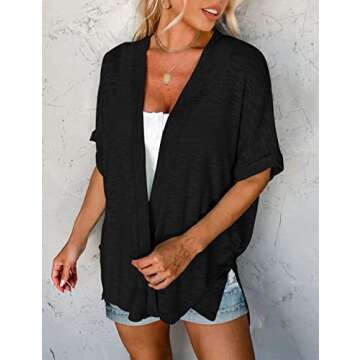 MEROKEETY Womens 2025 Summer Lightweight Cardigan Short Sleeve Open Front Casual Loose Cover Ups,Bla...