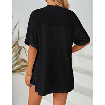 MEROKEETY Womens 2025 Summer Lightweight Cardigan Short Sleeve Open Front Casual Loose Cover Ups,Black,XL