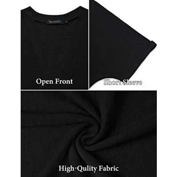 MEROKEETY Womens 2025 Summer Lightweight Cardigan Short Sleeve Open Front Casual Loose Cover Ups,Black,XL