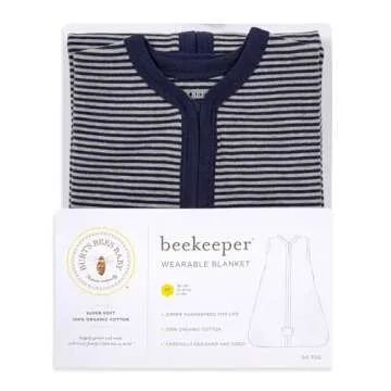 Burt's Bees Baby Baby Beekeeper Wearable Blanket, 100% Organic Cotton, Swaddle Transition Sleeping Bag, Midnight Stripe, Large