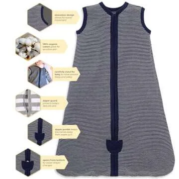 Burt's Bees Baby Baby Beekeeper Wearable Blanket, 100% Organic Cotton, Swaddle Transition Sleeping Bag, Midnight Stripe, Large