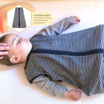 Burt's Bees Baby Baby Beekeeper Wearable Blanket, 100% Organic Cotton, Swaddle Transition Sleeping Bag, Midnight Stripe, Large