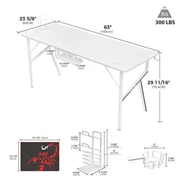 Stylish 63 Inch Gaming Desk for Home Office and Gaming