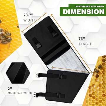 Winter Bee Hive Wrap for 8 and 10 Frame Hives, Adjustable Beehive Wrap Beekeeping Supplies, 600D Oxf...
