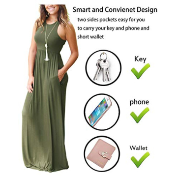 GRECERELLE Women's Sleeveless Long Maxi Dresses Plus Size with Side Pocket, Army Green, Medium
