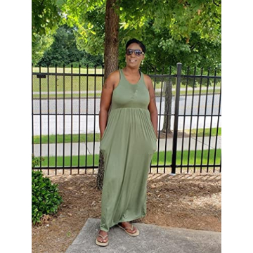 GRECERELLE Women's Sleeveless Long Maxi Dresses Plus Size with Side Pocket, Army Green, Medium