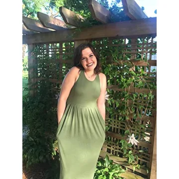 GRECERELLE Women's Sleeveless Long Maxi Dresses Plus Size with Side Pocket, Army Green, Medium