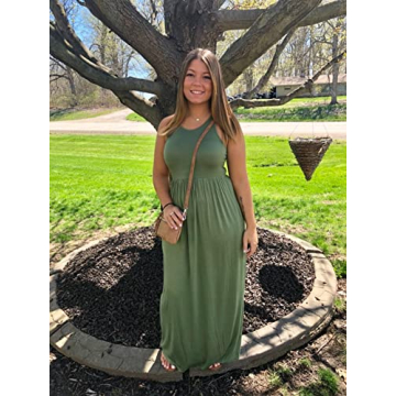 GRECERELLE Women's Sleeveless Long Maxi Dresses Plus Size with Side Pocket, Army Green, Medium