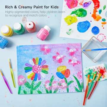 Washable Finger Paint Set, Shuttle Art 46 Pack Kids Paint Set with 14 Colors(60ml) Finger Paints, Brushes, Finger Paint Pad, Sponge, Palette, Smock, NonToxic for Toddlers Home Activity Early Education