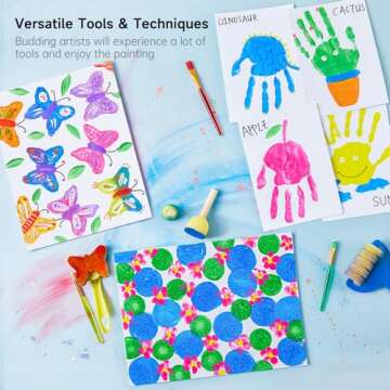 Washable Finger Paint Set, Shuttle Art 46 Pack Kids Paint Set with 14 Colors(60ml) Finger Paints, Brushes, Finger Paint Pad, Sponge, Palette, Smock, NonToxic for Toddlers Home Activity Early Education