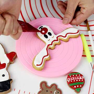 Pink Cookie Decorating Turntable, Rotating Cake Turntable Stand for Baking