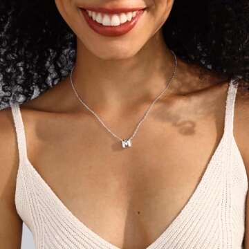 CUEZIY Bubble Letter Necklace Silver Initial Necklaces for Women Name Necklace Personalized Bubble P...